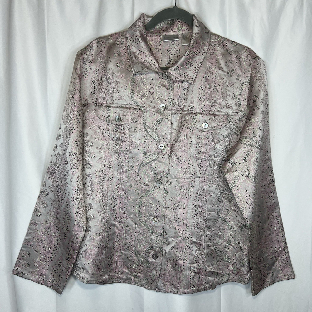 Chico's Jacket Women's Size 2 / L Silk Blend Floral Paisley Boho Casual